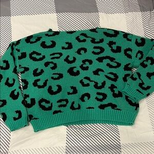 Bright Green and Black Animal Print Sweater size L